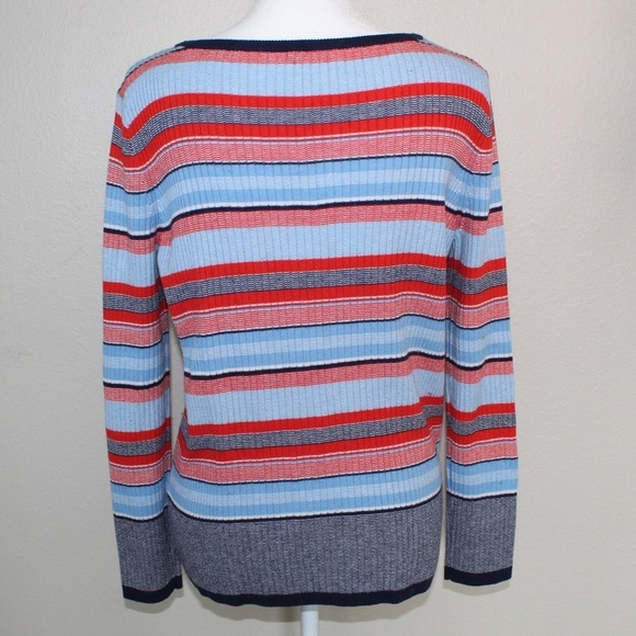 Halogen Woman's Stripped Ribbed Knit Pullover Sweater Top - Size Medium - Picture 4 of 6